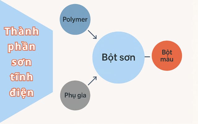 Thành phần sơn tĩnh điện gồm polymer, bột màu và phụ gia