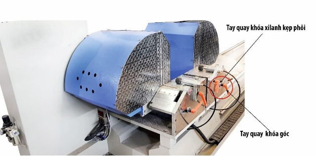 Tay quay khóa xilanh kẹp phôi và khóa góc máy cắt nhôm 2 đầu