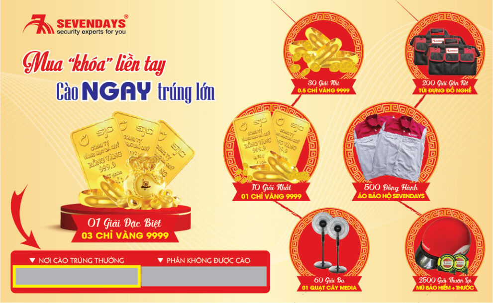Hàng ngàn giải thưởng giá trị khi mua Khóa Siêu Bền Sevendays