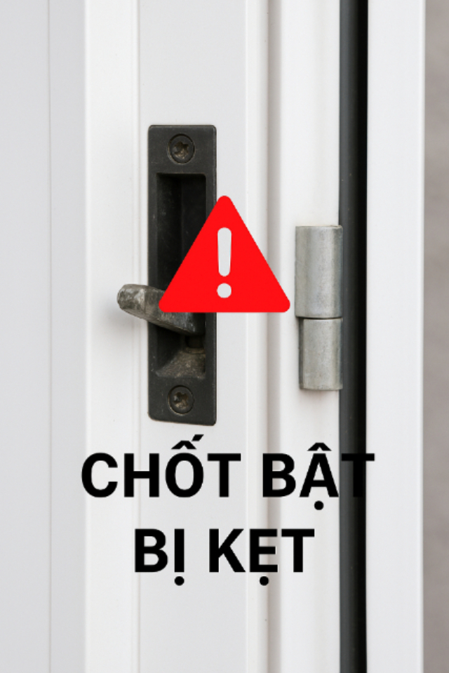 Chốt bật bị kẹt, gây khó khăn khi đóng/mở cửa.