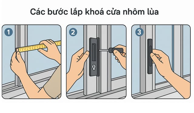 Khoá cửa nhôm lùa cao cấp Sevendays – Giải pháp chính hãng cho đại lý & dự án Các bước lắp khoá cửa nhôm lùa – đo, gắn, kiểm tra hoạt động