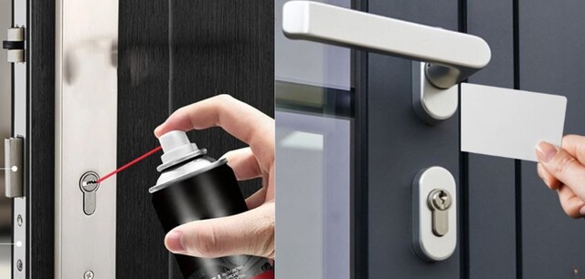 Cách mở khóa cửa nhôm kính bị kẹt bằng dầu bôi trơn và thẻ cứng