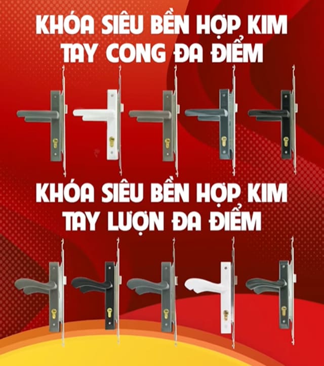 Khóa đa điểm cửa nhôm Sevendays – Giải pháp siêu bền, sang trọng Mẫu khóa đa điểm cửa nhôm hợp kim tay cong, tay lượn Sevendays