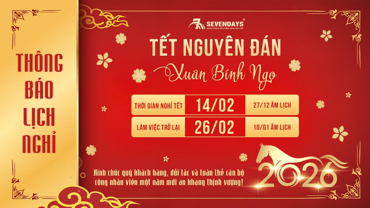 THÔNG BÁO LỊCH NGHỈ TẾT NGUYÊN ĐÁN SEVENDAYS 2026 Thời gian nghỉ Tết của Sevendays